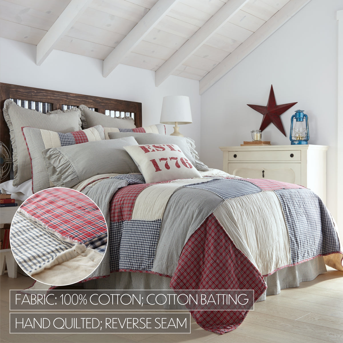 Hatteras 5PC Americana Red Bedding Set Queen (1 Quilt, 2 Shams, 2 Pillowcases)