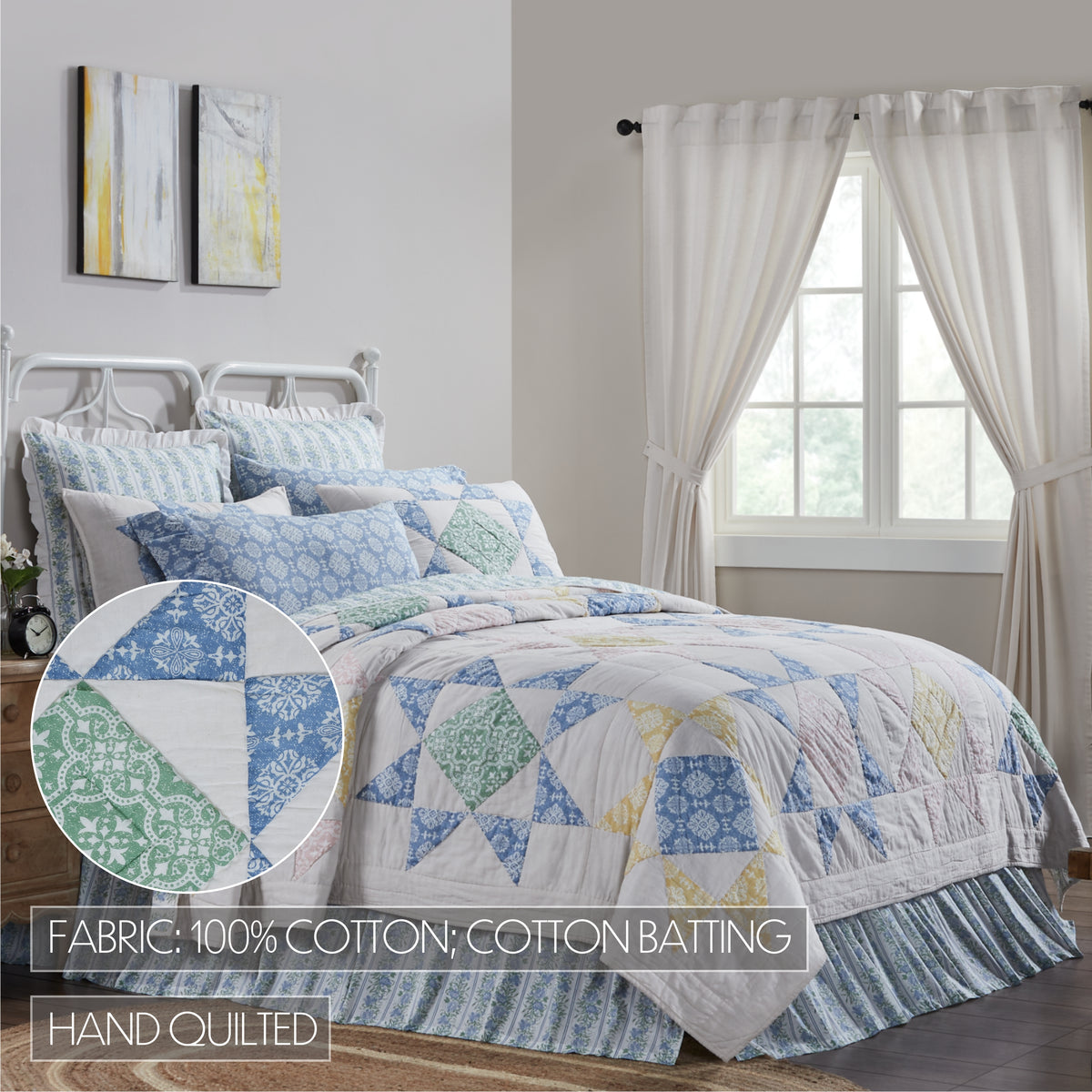 Jolie 4PC Basil Green Bedding Set Queen (1 Quilt, 2 Shams, 1 Bedskirt)
