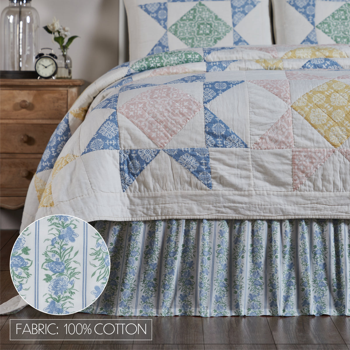Jolie 6PC Basil Green Bedding Set Twin (1 Quilt, 2 Shams, 2 Pillowcases, 1 Bedskirt)