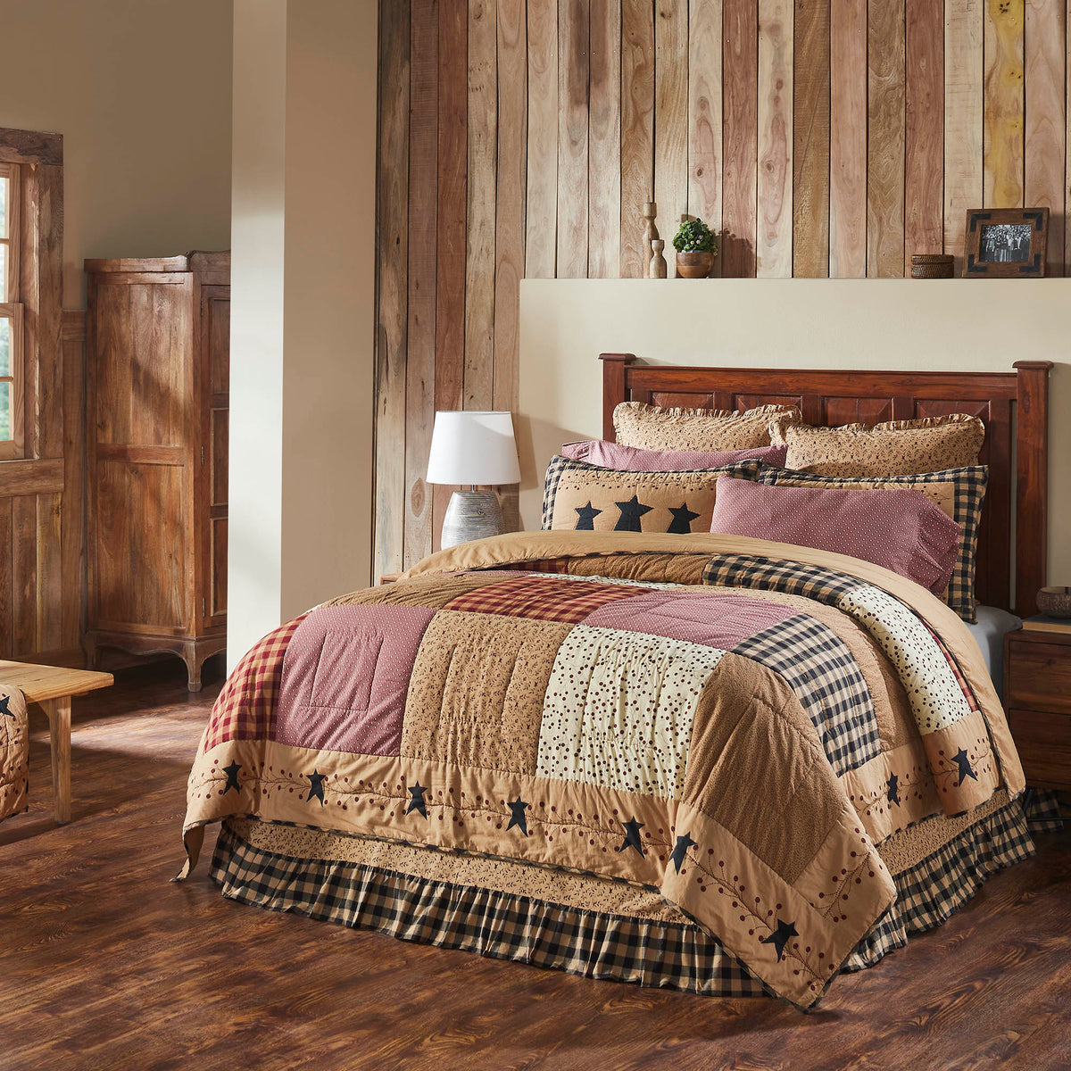 Pip Vinestar 5PC Burgundy Bedding Set Twin (1 Quilt, 2 Shams, 2 Pillowcases)