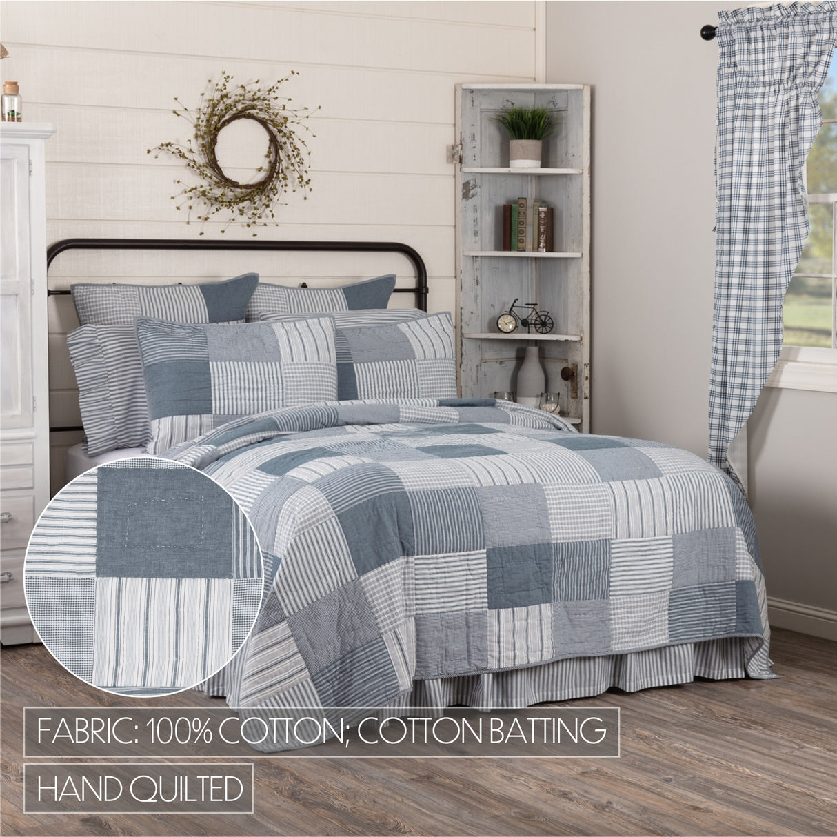 Sawyer Mill Blue 8 Piece Queen Quilt Set (1 Queen Quilt, 2 Standard Shams, 2 Standard Pillowcase, 2 Euro Shams, 1 Queen Bed Skirt)