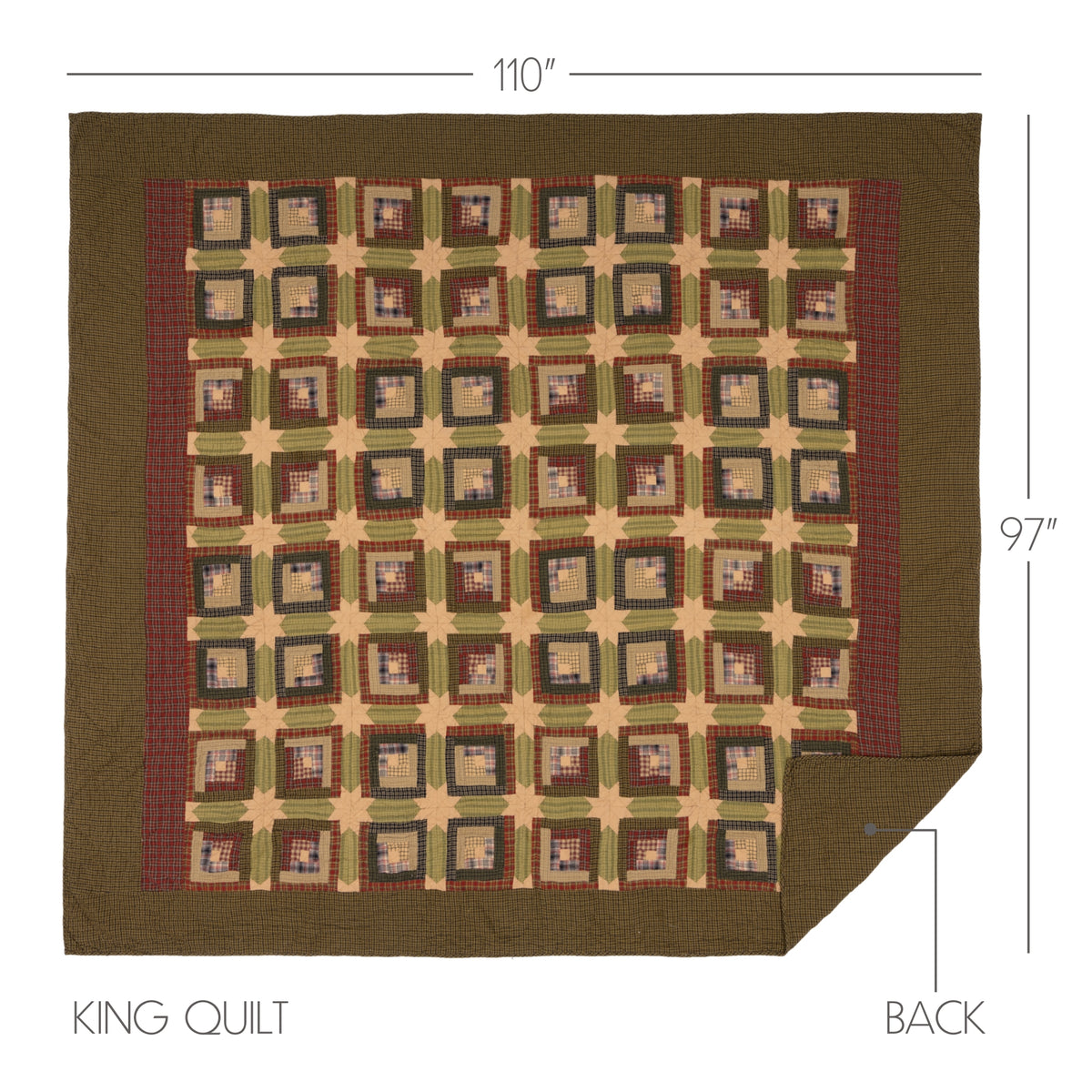 Tea Cabin 6PC Moss Green Bedding Set King (1 Quilt, 2 Shams, 2 Pillowcases, 1 Bedskirt)