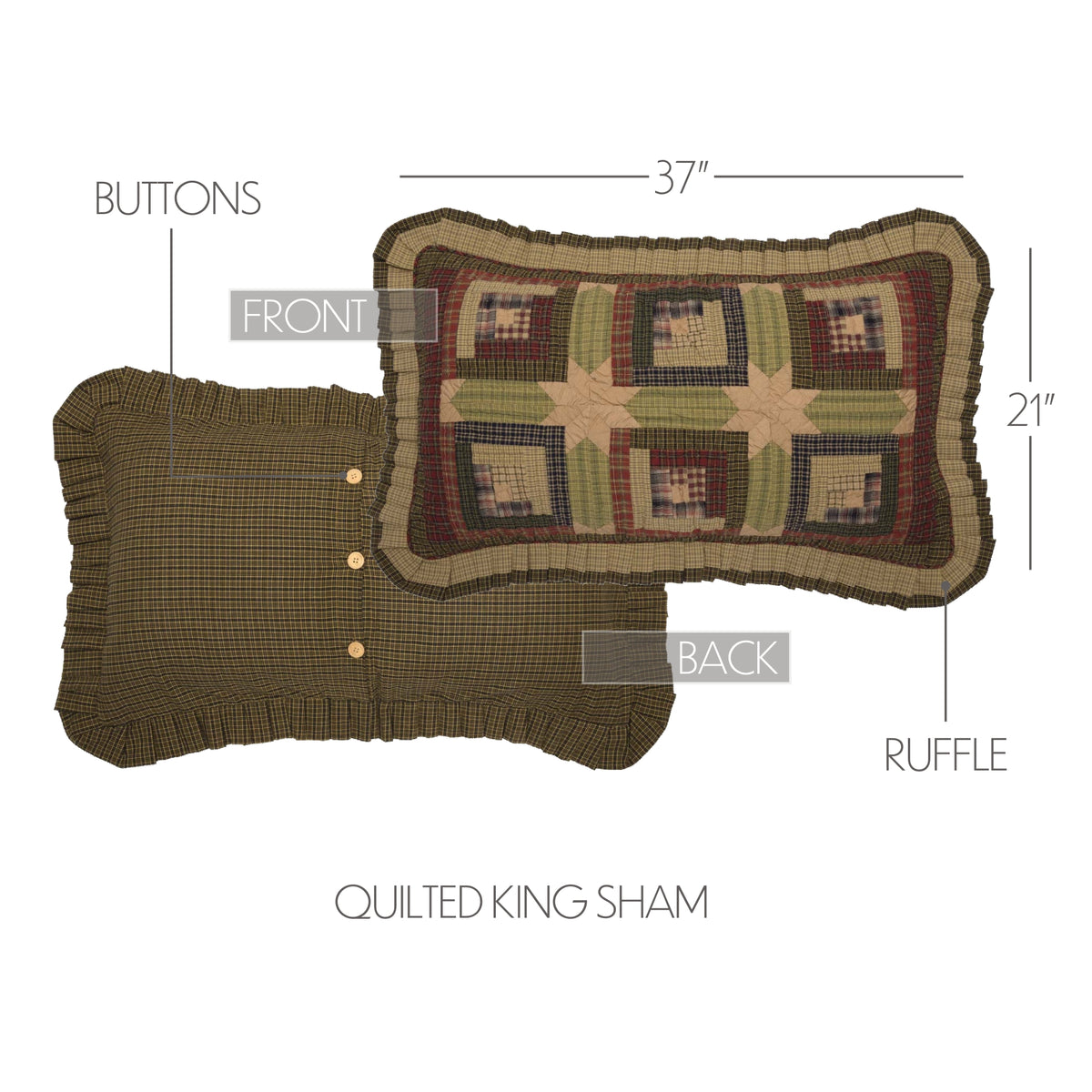 Tea Cabin 6PC Moss Green Bedding Set Luxury King (1 Quilt, 2 Shams, 2 Pillowcases, 1 Bedskirt)