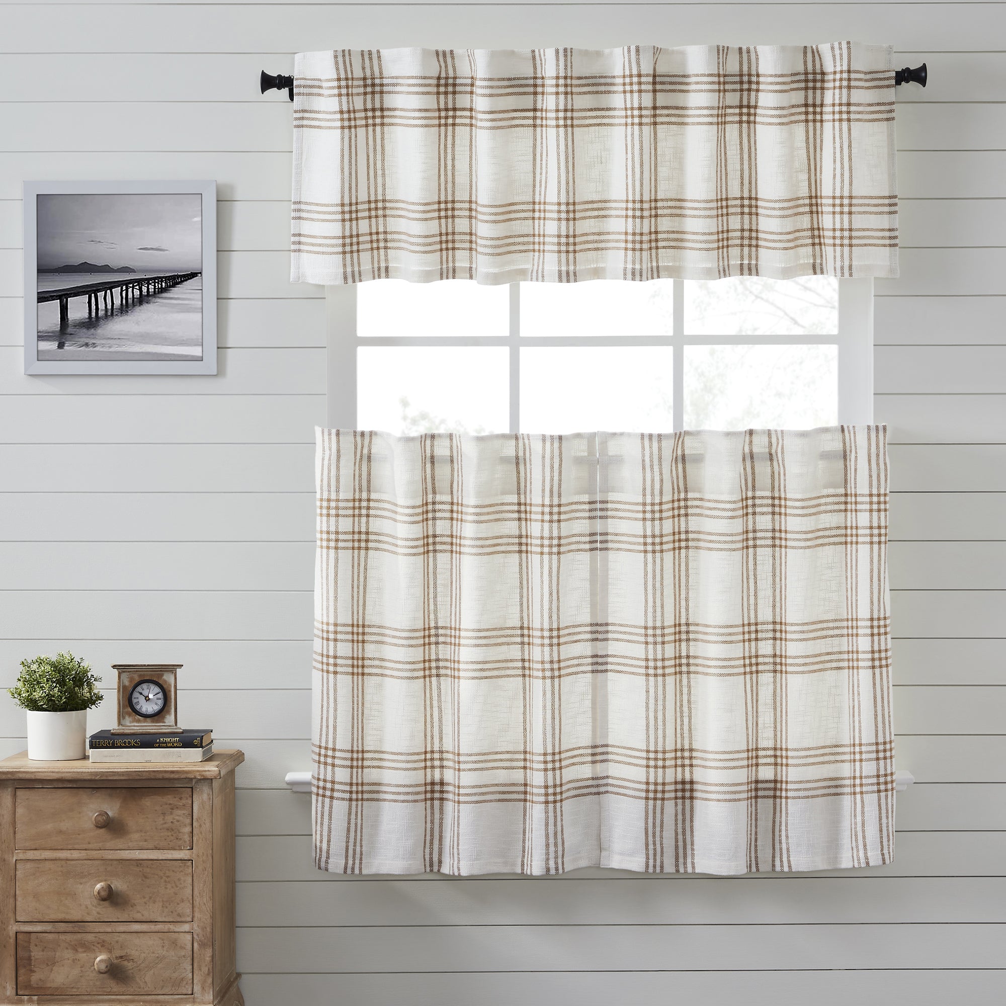 VHC Brands Wheat Plaid Curtain