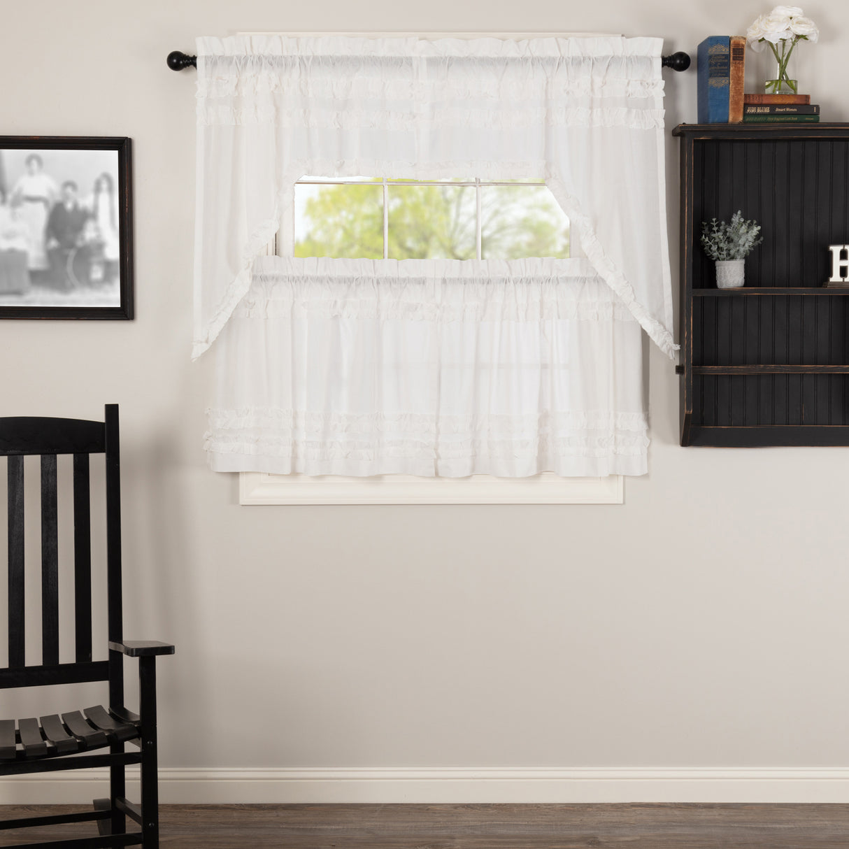 White Ruffled Sheer Petticoat Curtain Set