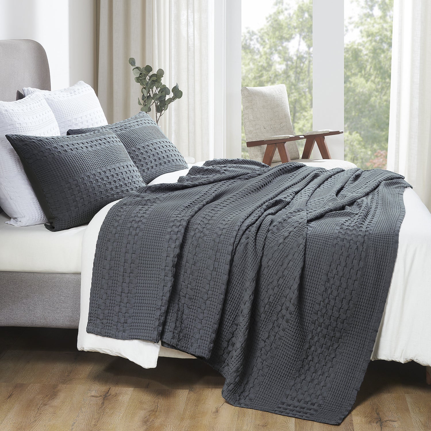 100% Cotton Waffle Weave Blanket & Sham Set of 2