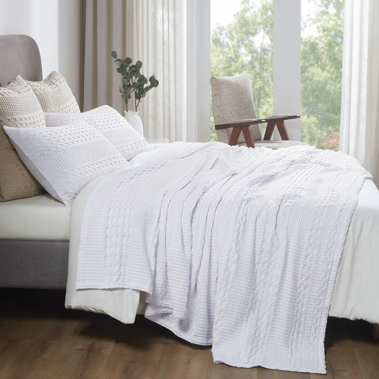 100% Cotton Waffle Weave Blanket & Sham Set of 2
