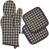 VHC Brands Black Check 4PC Set 2 Oven Mitts and 2 Pot Holders