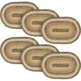 Kettle Grove, Dining Table Placemat, Braided Jute, Oval, Tan & Black, 10x15, 6 Pack 6 Pack