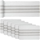 Antique White Stripe Dove Grey 12x72 Table Runner & 6 pc 13x19 Placemat Set