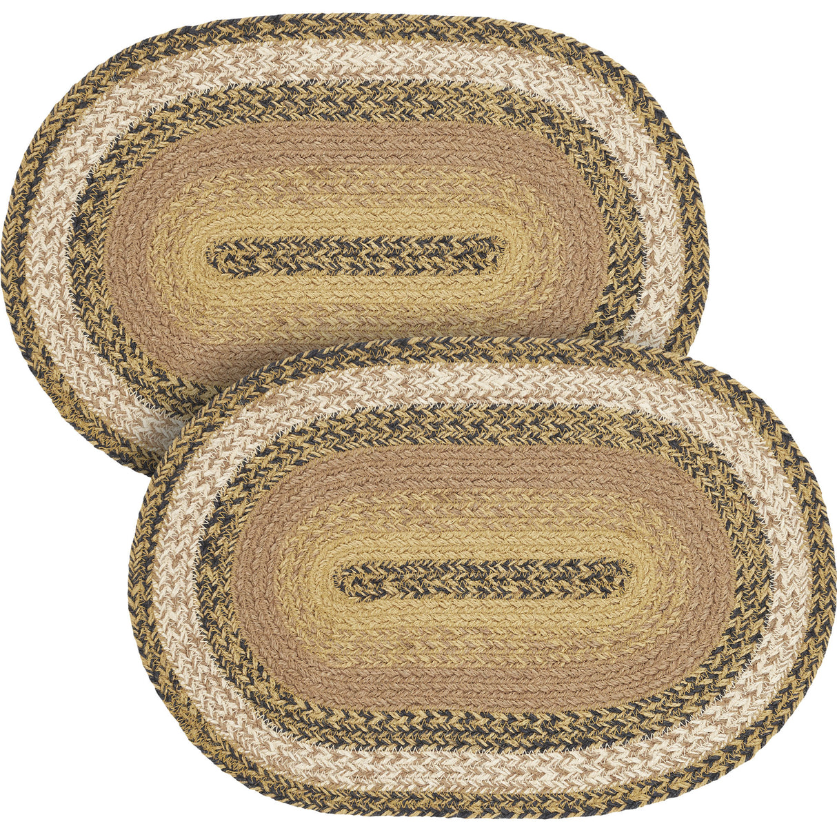 Kettle Grove, Dining Table Placemat, Braided Jute, Oval, Tan & Black, 12x18, 2 Pack