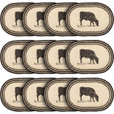 Placemats Sawyer Mill Charcoal Jute Farmhouse 12x18 Set of 6 Cow, 12 Pack