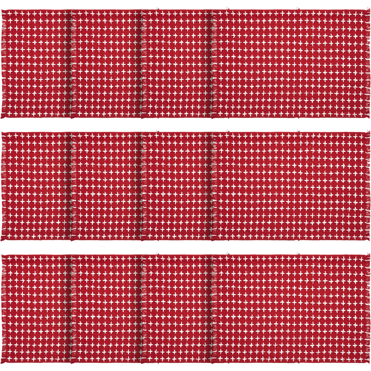Gallen Red White Placemat Set of 2 Fringed 13x19, 6 Pack 12 Pack