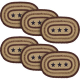 Potomac, Dining Table Placemat, Braided Jute, Oval, Stars, Red Blue Tan, 10x15, 6 Pack 6 Pack