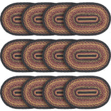 Heritage Farms Dining Table Placemat, Braided Jute, Oval, Red Black Tan. 10x15, 12 Pack 12 Pack
