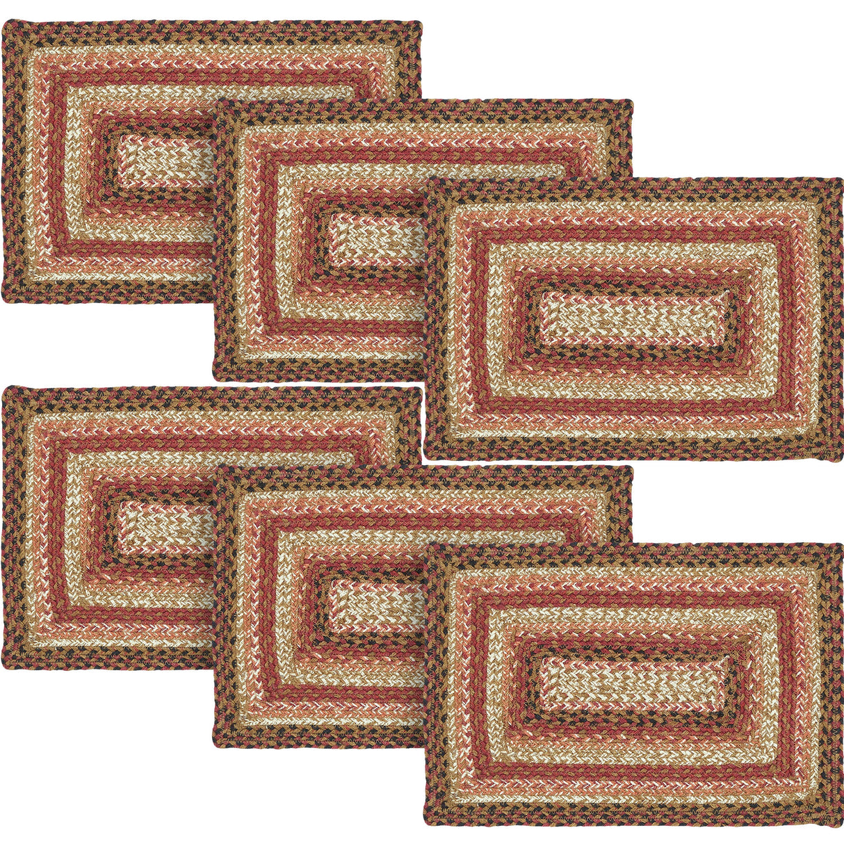 Ginger Spice Table Placemat, Orange Red Natural, Jute Blend, Rectangle, 12x18 Inches, 6 Pack 6 Pack