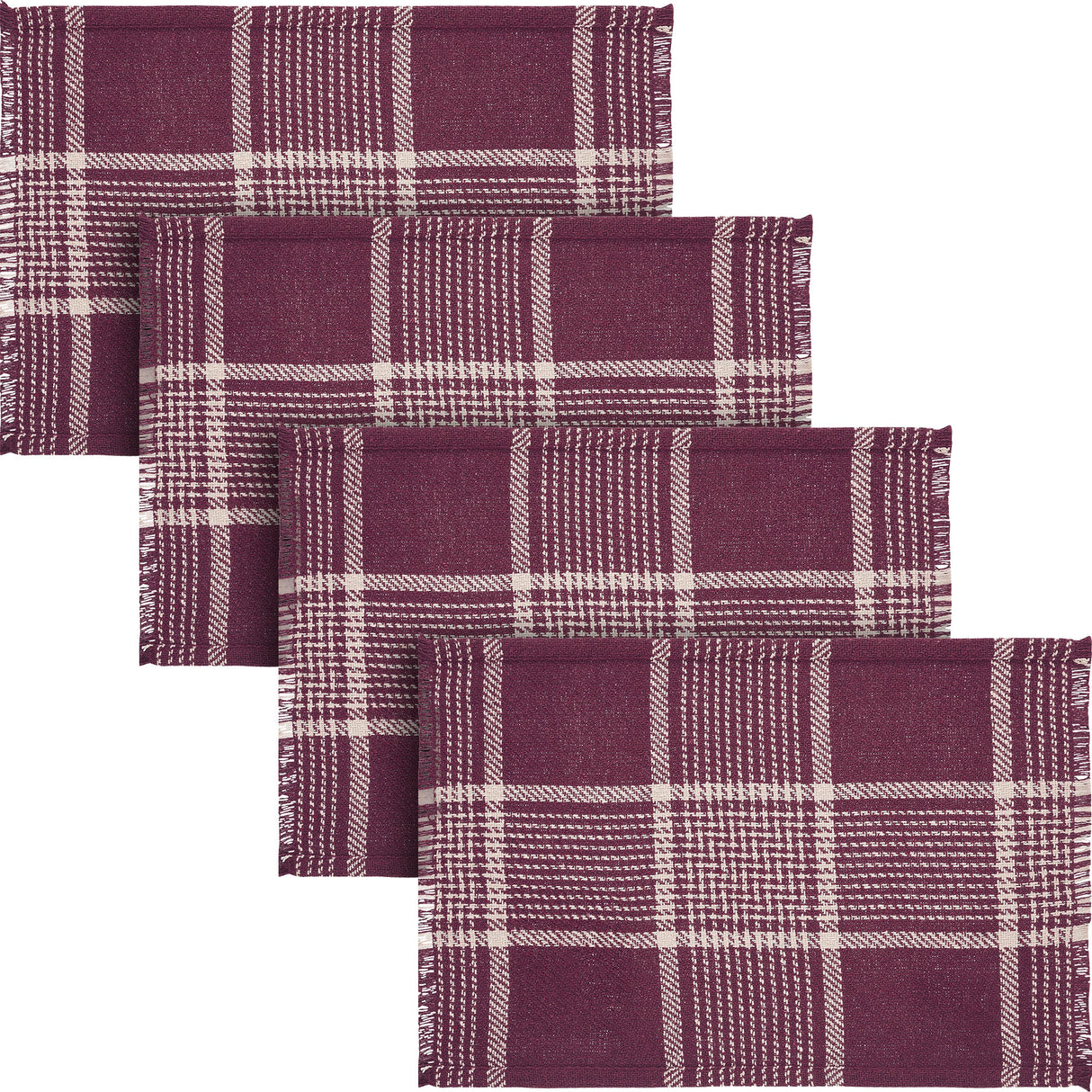 Eston Burgundy Tan Plaid Placemat Set of 2 13x19, 4 Pack