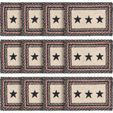 Primitive Colonial Star Table Placemat, Tan Black Red, Jute Blend, Rectangle, 10x15 Inches, 12 Pack 12 Pack