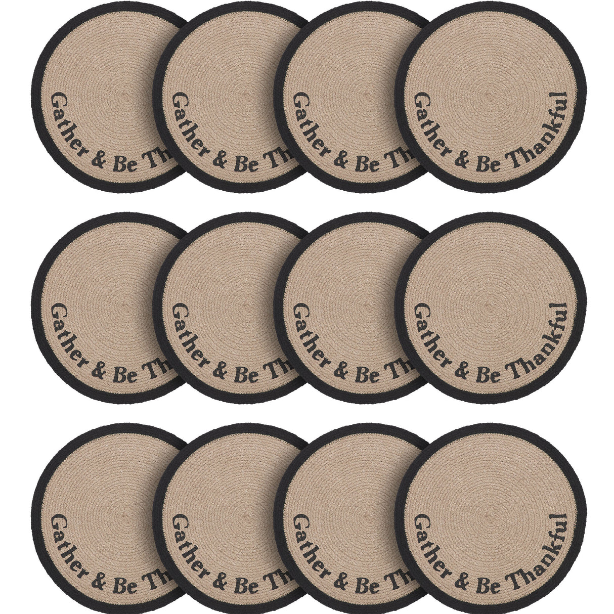 Braided Cotton Harvest Blessings Stencil Gather & Be Thankful Placemat 14 inch Diameter, Decorative Fall Placemat, Table Decor for Fall and Thanksgiving, 12 Pack 12 Pack
