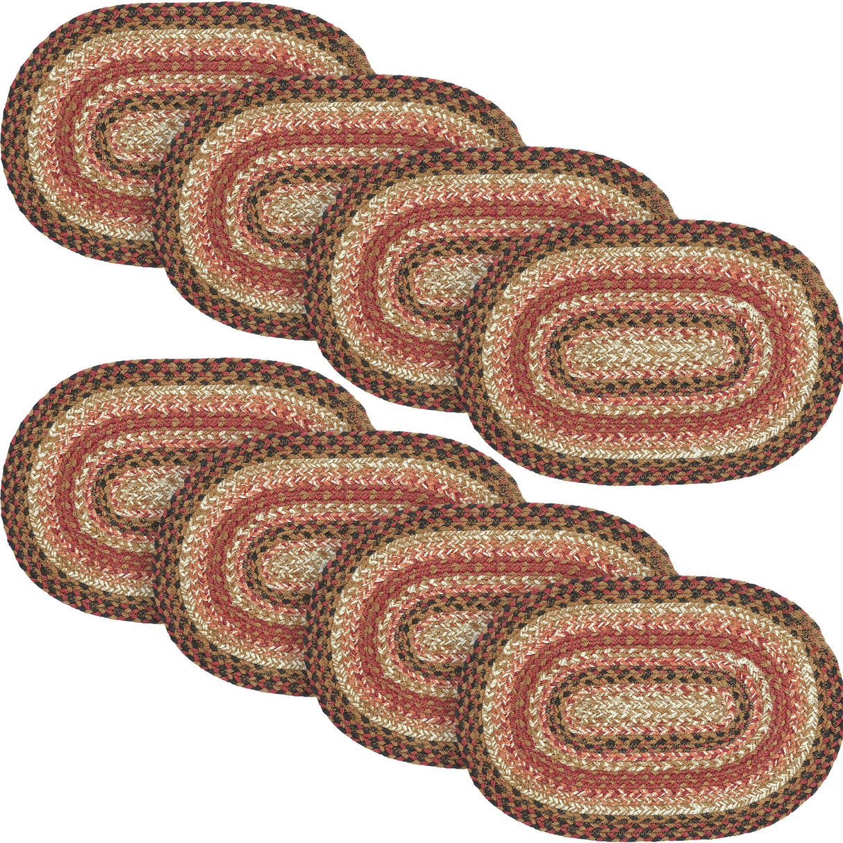 Ginger Spice Table Placemat, Orange Red Natural, Jute Blend, Oval, 10x15 Inches, 8 Pack 8 Pack