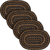 Black & Tan Dining Table Placemat, Braided Jute, Oval, Black, 10x15, 4 Pack 4 Pack