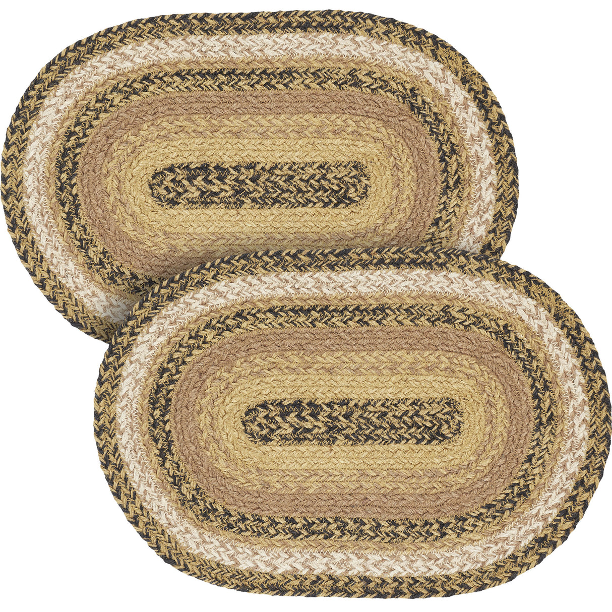 Kettle Grove, Dining Table Placemat, Braided Jute, Oval, Tan & Black, 10x15, 2 Pack