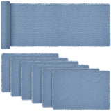 Burlap Blue Dusk Blue 12x72 Table Runner & 6 pc 13x19 Placemat Set