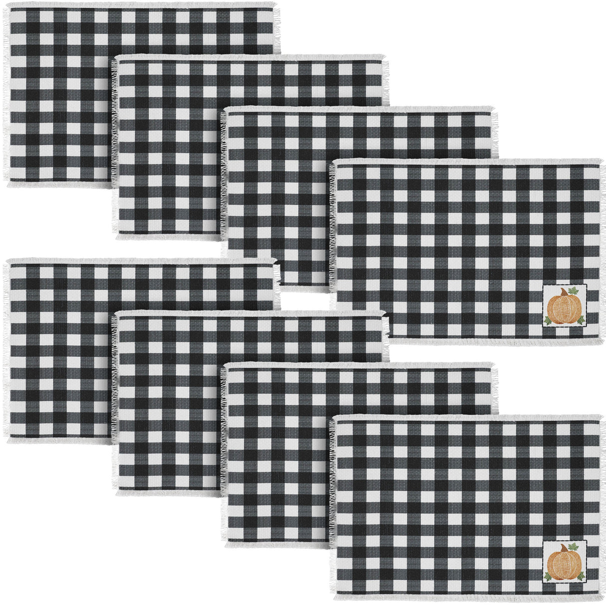 Annie Black Check Pumpkin Placemat Set of 2 13x19, 4 Pack 8 Pack