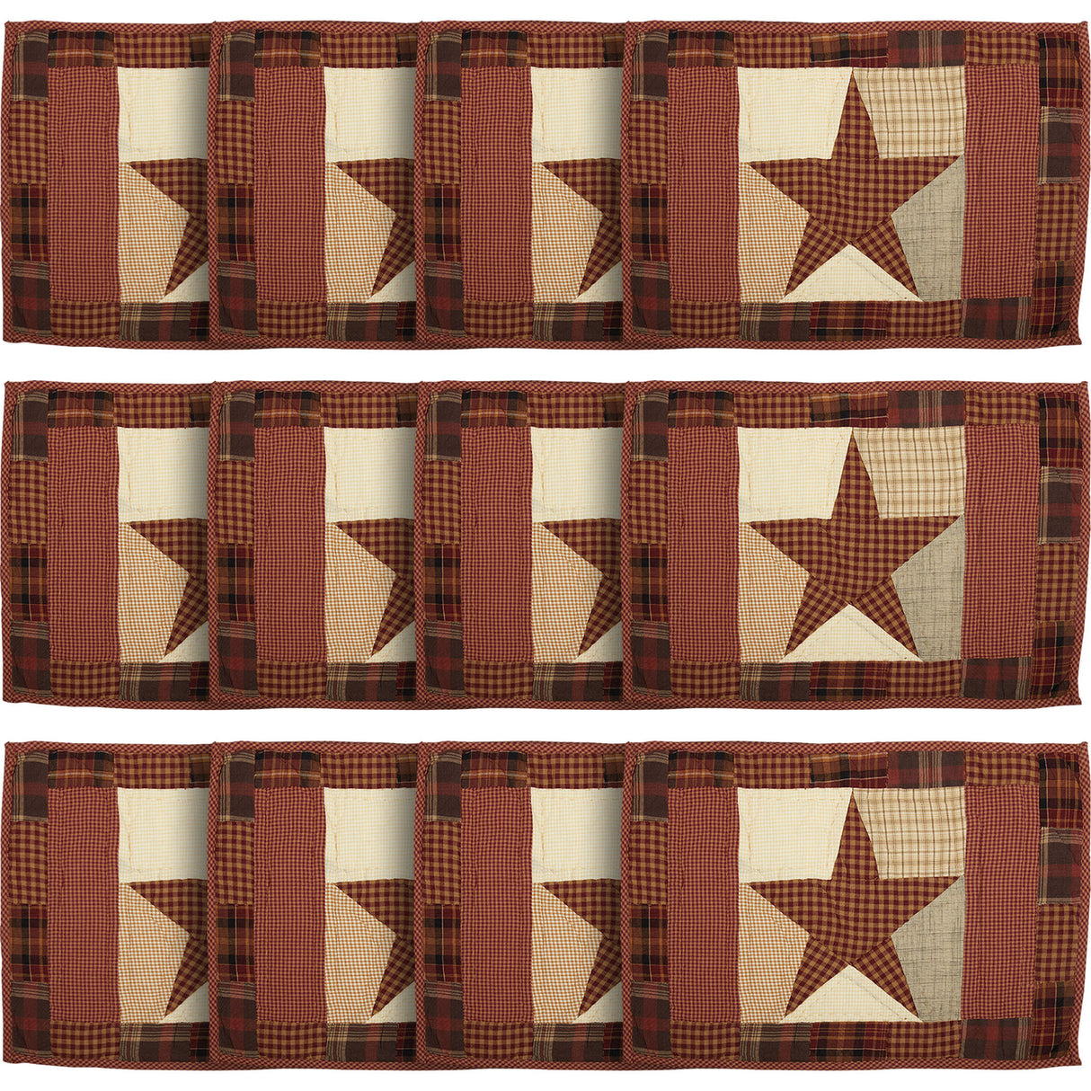 Abilene Country Red Independence Day Patchwork Star Quilted Placemat Set of 6 12x18, 12 Pack