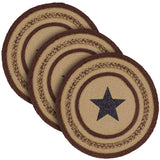 Potomac, Braided Jute Mat Trivet Placemat, Round, Star, Red Tan Blue, 15 inch, Set of 3
