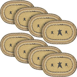 Kettle Grove, Dining Table Placemat, Braided Jute, Stars, Oval, Tan & Black, 10x15, 8 Pack 8 Pack