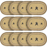 Kettle Grove, Dining Table Placemat, Braided Jute, Stars, Oval, Tan & Black, 10x18, 12 Pack 12 Pack