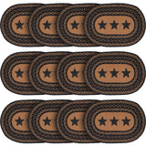 Farmhouse Star Dining Table Placemat, Braided Jute, Oval, Black Tan, 10x15, 12 Pack 12 Pack
