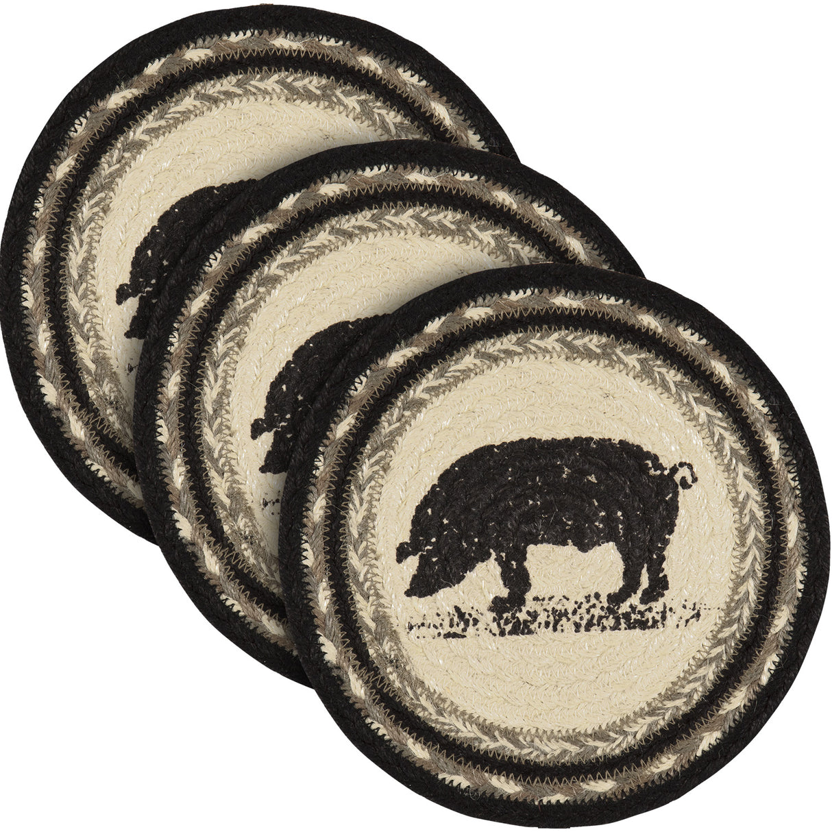 Sawyer Mill Charcoal Pig Jute Trivet 8, Set of 3