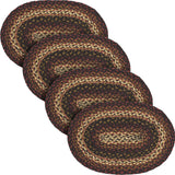 Country Beckham Placemat, Red Black Tan, Jute Blend, Oval, 10x15 Inches, 4 Pack 4 Pack