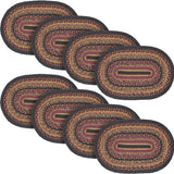 Heritage Farms Dining Table Placemat, Braided Jute, Oval, Red Black Tan. 12x18, 8 Pack 8 Pack