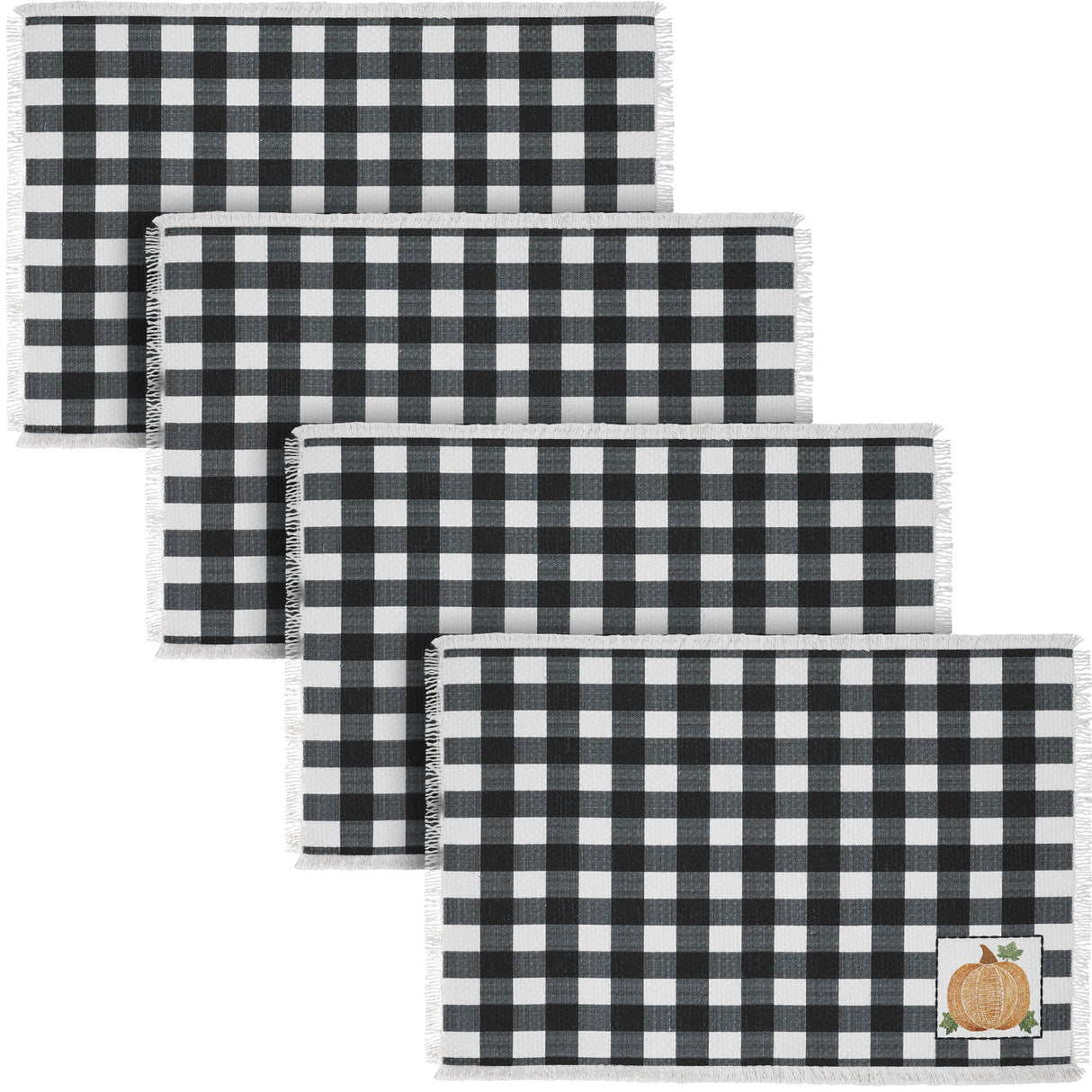 Annie Black Check Pumpkin Placemat Set of 2 13x19, 4 Pack