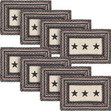 Primitive Colonial Star Table Placemat, Tan Black Red, Jute Blend, Rectangle, 12x18 Inches, 8 Pack 8 Pack