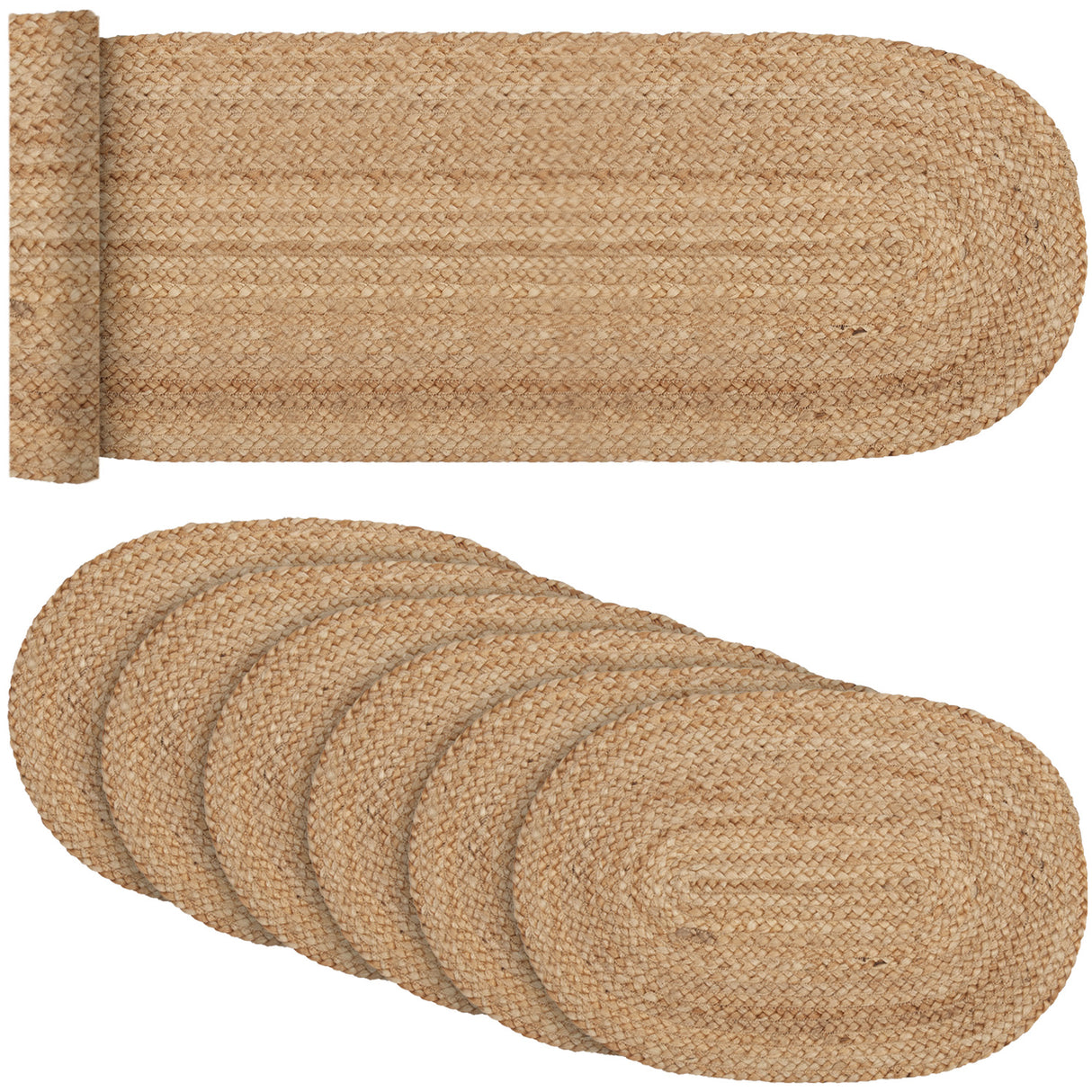 Natural Jute Natural 13x72 Table Runner & 6 pc 12x18 Placemat Set