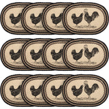 Placemats Sawyer Mill Charcoal Jute Farmhouse 12x18 Set of 6 Poultry, 12 Pack