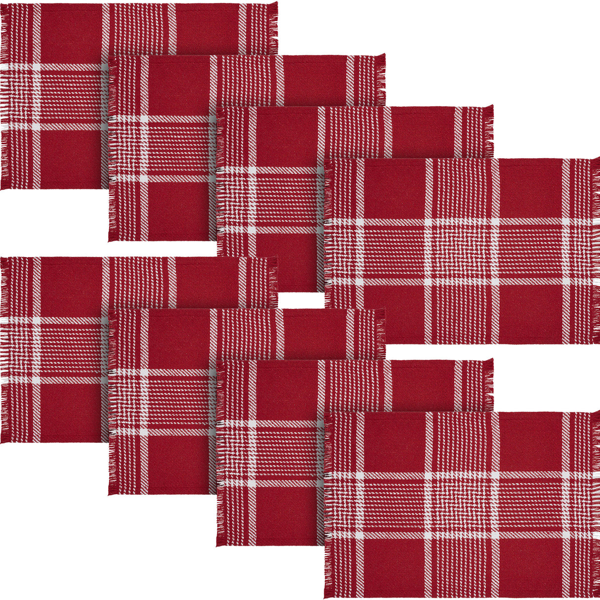 Eston Red White Plaid Placemat Set of 2 Fringed 13x19, 4 Pack 8 Pack