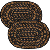 Black & Tan Dining Table Placemat, Braided Jute, Oval, Black, 10x15, 2 Pack