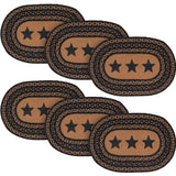 Farmhouse Star Dining Table Placemat, Braided Jute, Oval, Black Tan, 10x15, 6 Pack 6 Pack