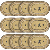 Kettle Grove, Dining Table Placemat, Braided Jute, Stars, Oval, Tan & Black, 10x15, 12 Pack 12 Pack