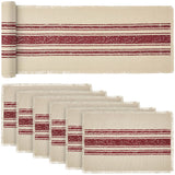 Yuletide Burlap Deep Red 12x72 Table Runner & 6 pc 13x19 Placemat Set