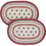 Celebration Dining Table Placemat, Braided Jute, Oval, Red Creme Blue, 10x15, 2 Pack