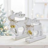 VHC Brands 2PC Winter Walk Distressed White Wooden Reindeer ,Small and Large