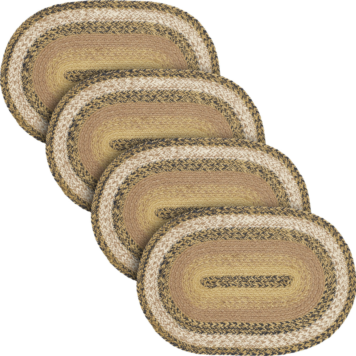 Kettle Grove, Dining Table Placemat, Braided Jute, Oval, Tan & Black, 12x18, 4 Pack 4 Pack