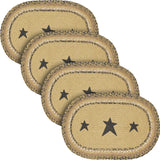 Kettle Grove, Dining Table Placemat, Braided Jute, Stars, Oval, Tan & Black, 10x18, 4 Pack 4 Pack
