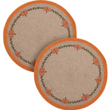 Braided Cotton Harvest Blessings Natural Stencil Pumpkin Placemat 14 inch Diameter, Decorative Fall Placemat, Table Decor for Fall and Thanksgiving, 2 Pack